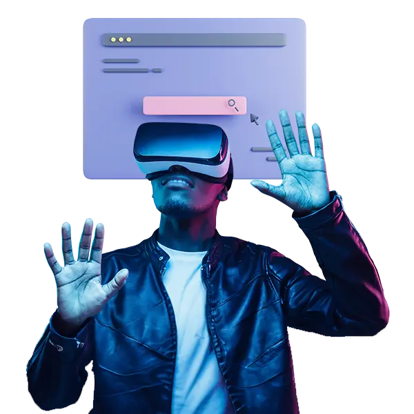 Hombre inmerso en la realidad virtual de clickenial